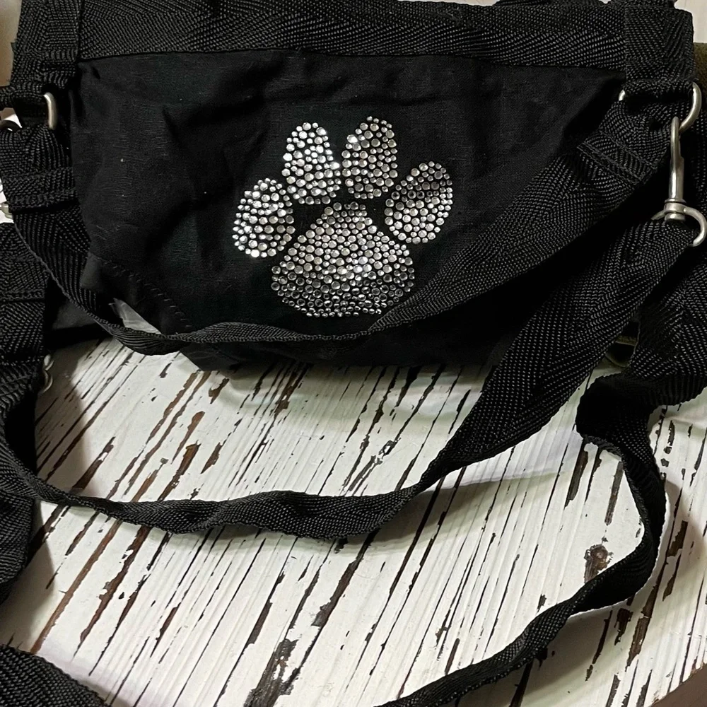 Black Paw Print Puppy Purse and Harness Large